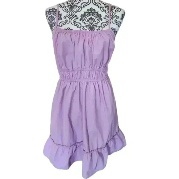 WILD Skye Woven Ruffle Dress  Lilac Purple Cotton Poplin Women's size Medium - Picture 6 of 13